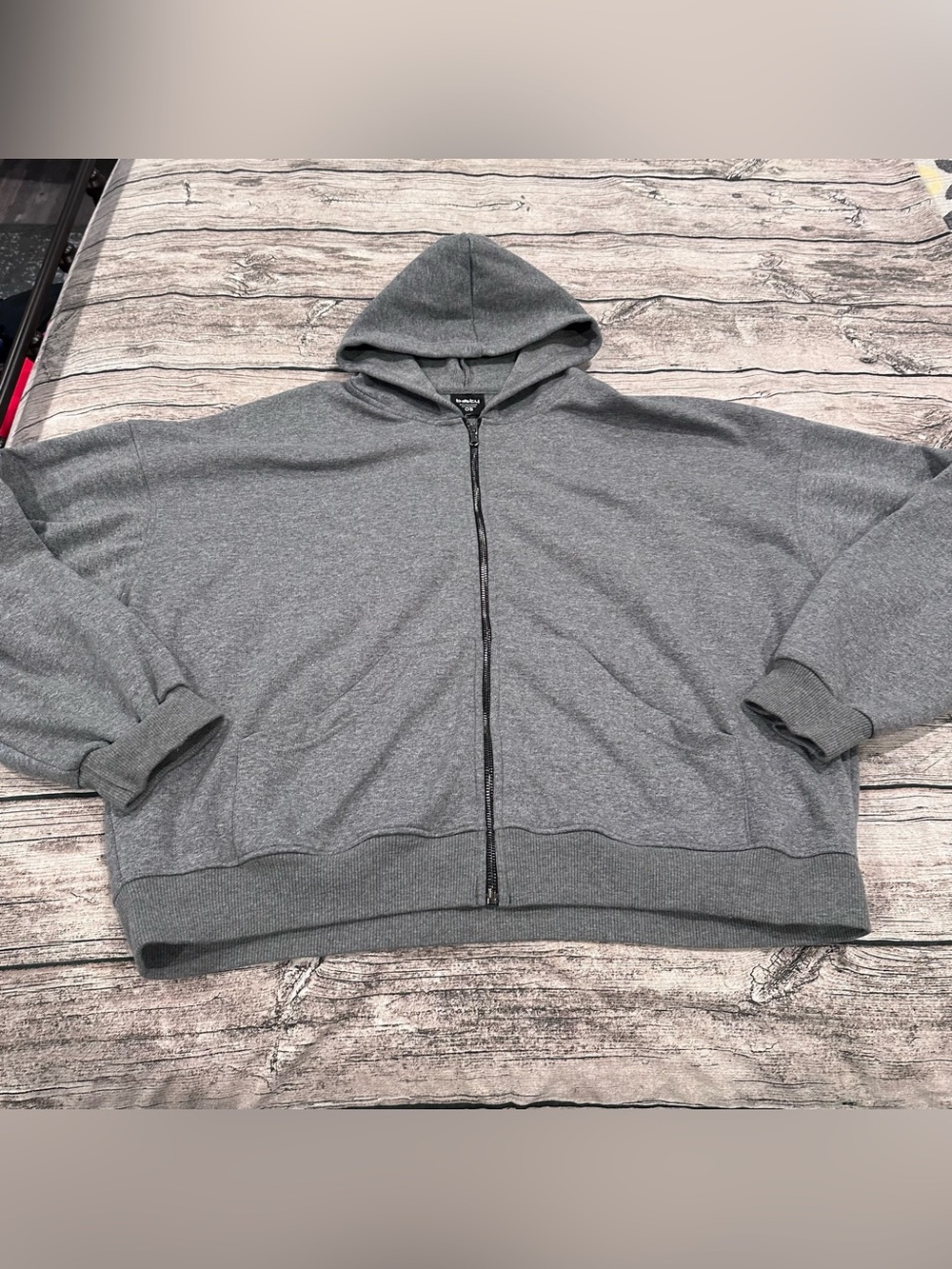 Booty by Brabants Oversized Gray Full-Zip Hooded Sweatshirt w/ Embossed Logo OS